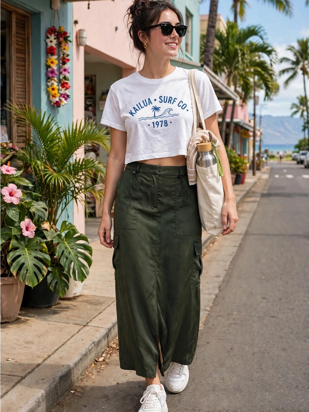 House of Harlow 1960 Olive Green Cargo Midi Skirt